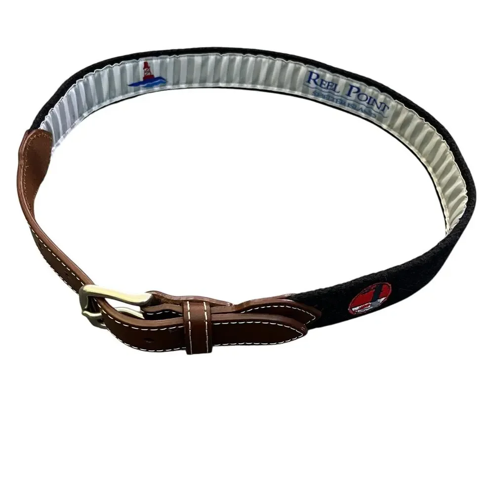 Reel Point Shelter Island Belt Boys One Size Black Woven Leather Elastic